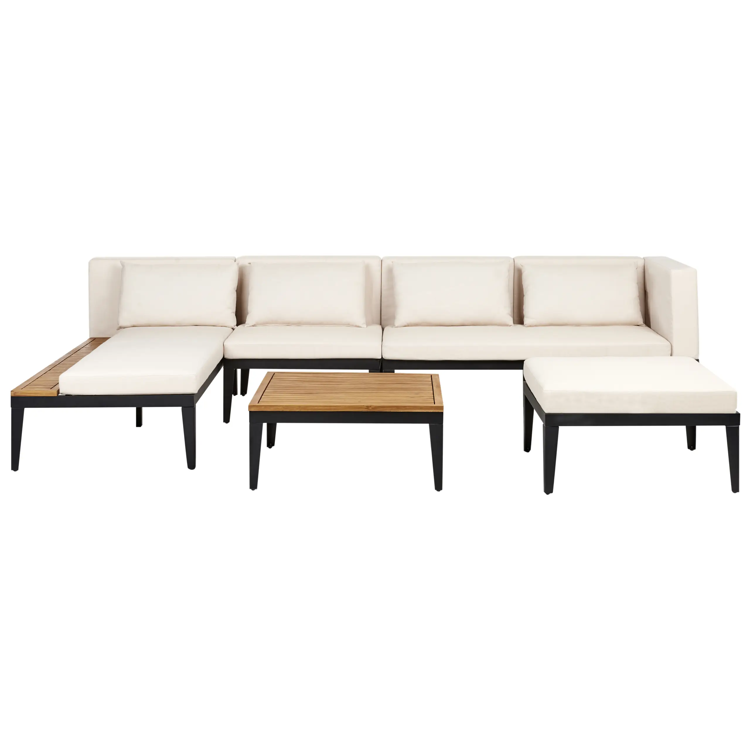 Ensemble de salon de jardin – Mobilier de jardin avec table et ottoman 4 places BRACCIANO Côté droit Bois d’acacia certifié Beige clair