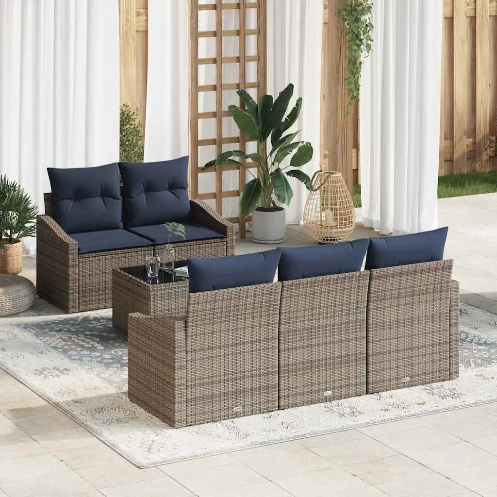 Ensemble de Canapés avec coussin 6 pcs Gris et marine polyrotin vidaXL 3355274 gris et bleu marine