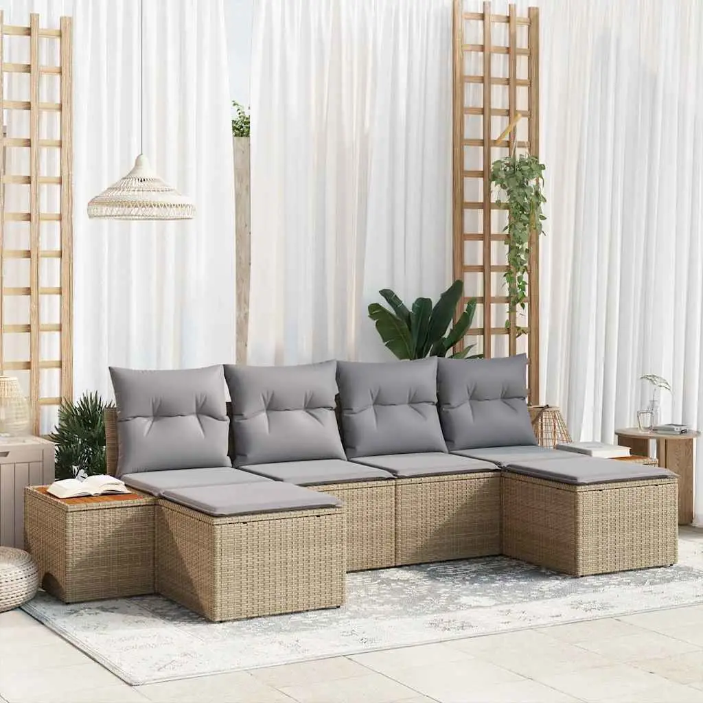 Ensemble de canapé de jardin avec coussin 6 pcs Beige polyrotin vidaXL 3348141 beige et gris