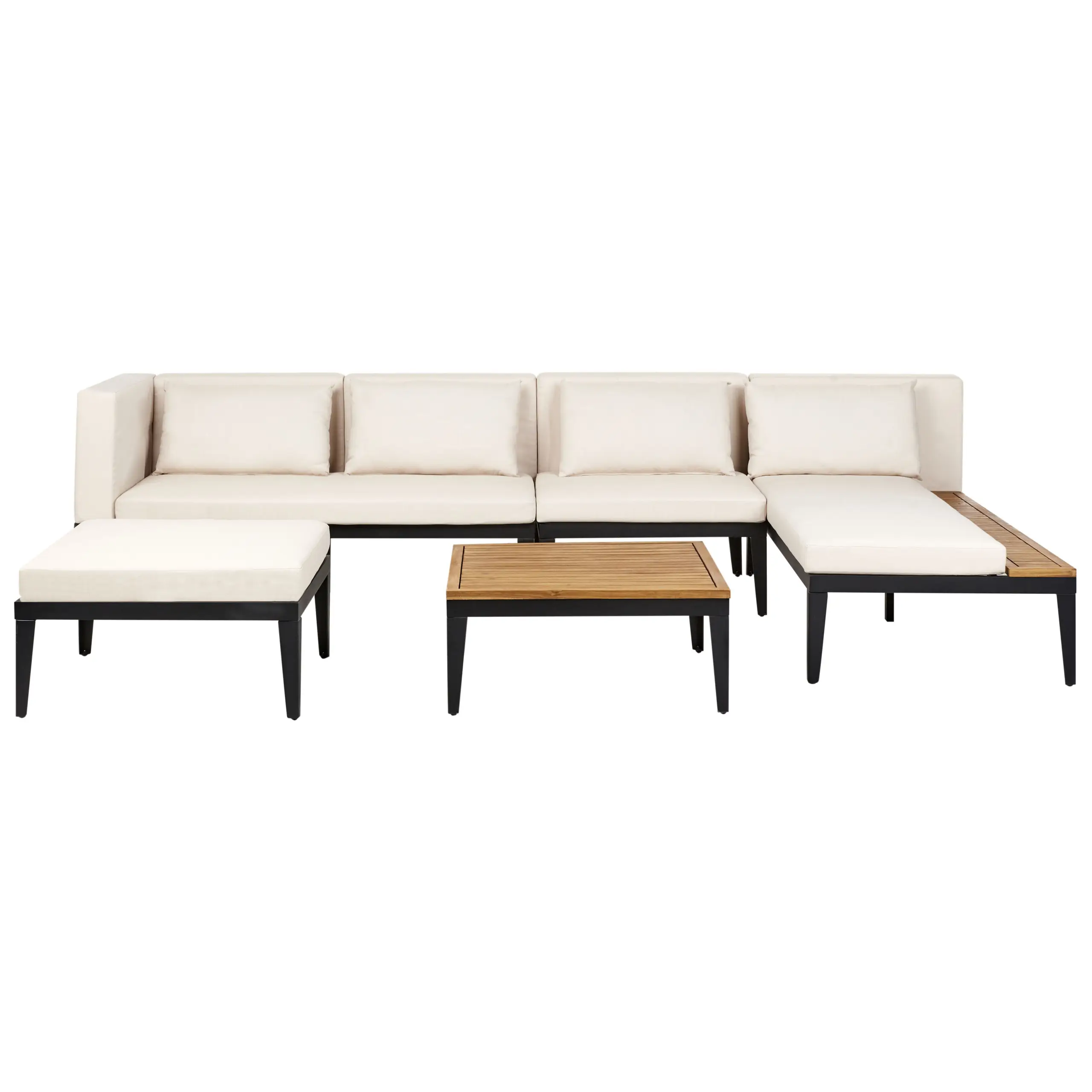 Ensemble de salon de jardin – Mobilier de jardin avec table et ottoman 4 places BRACCIANO Côté gauche Bois d’acacia certifié Beige clair
