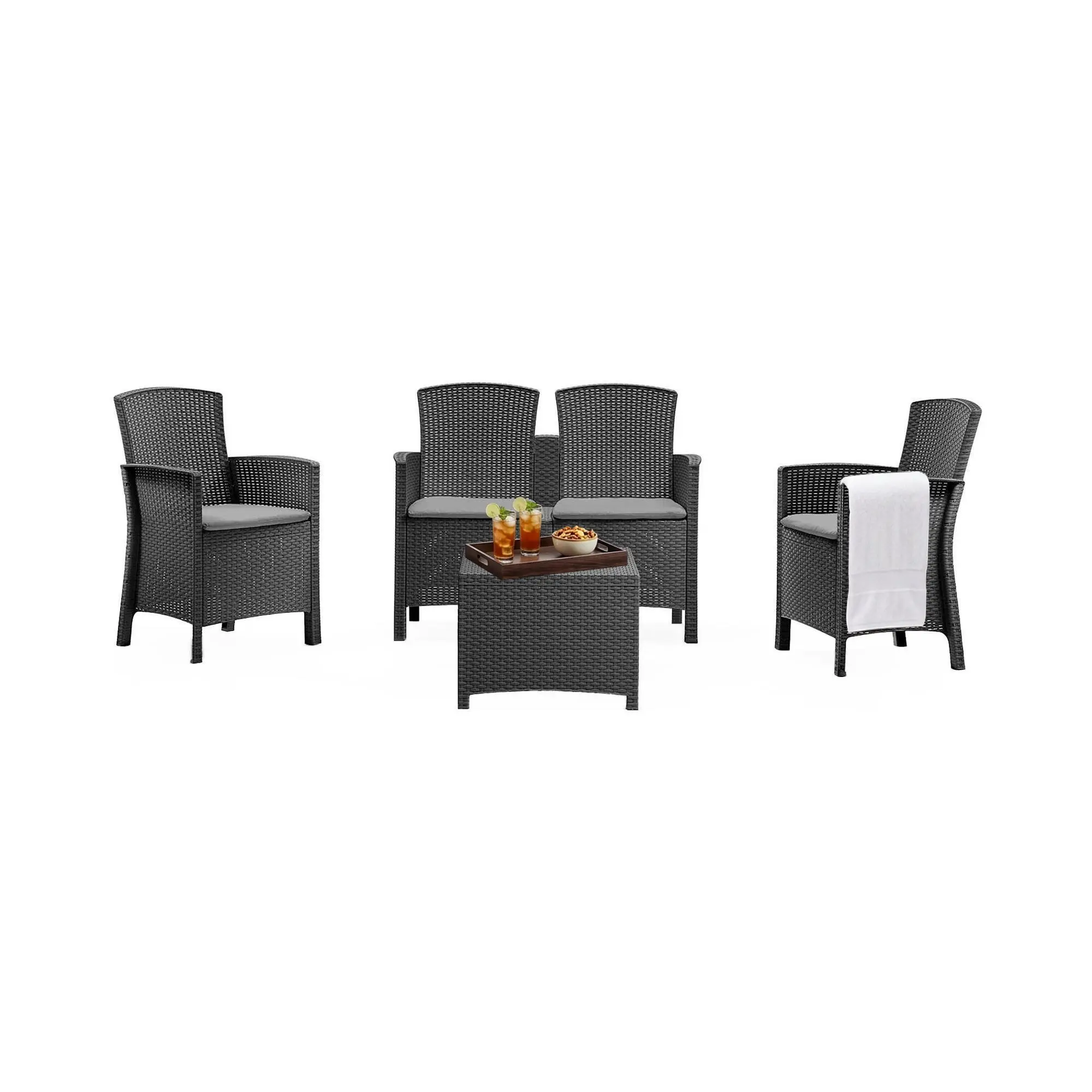 Ensemble de salon d’extérieur Dmorat, Salon de jardin avec coussins, Salon d’intérieur effet rotin, 100% Made in Italy, Anthracite – Dmora famillecouleur2noir