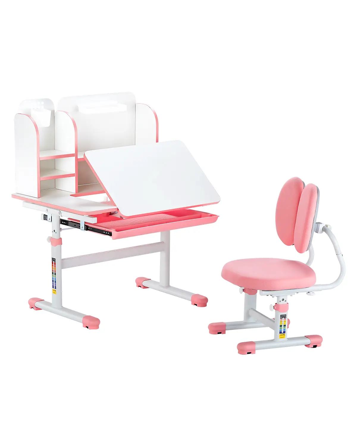 VEVOR Ensemble chaise bureau enfants, étagère, tiroir, hauteur réglable. Rose. Pink