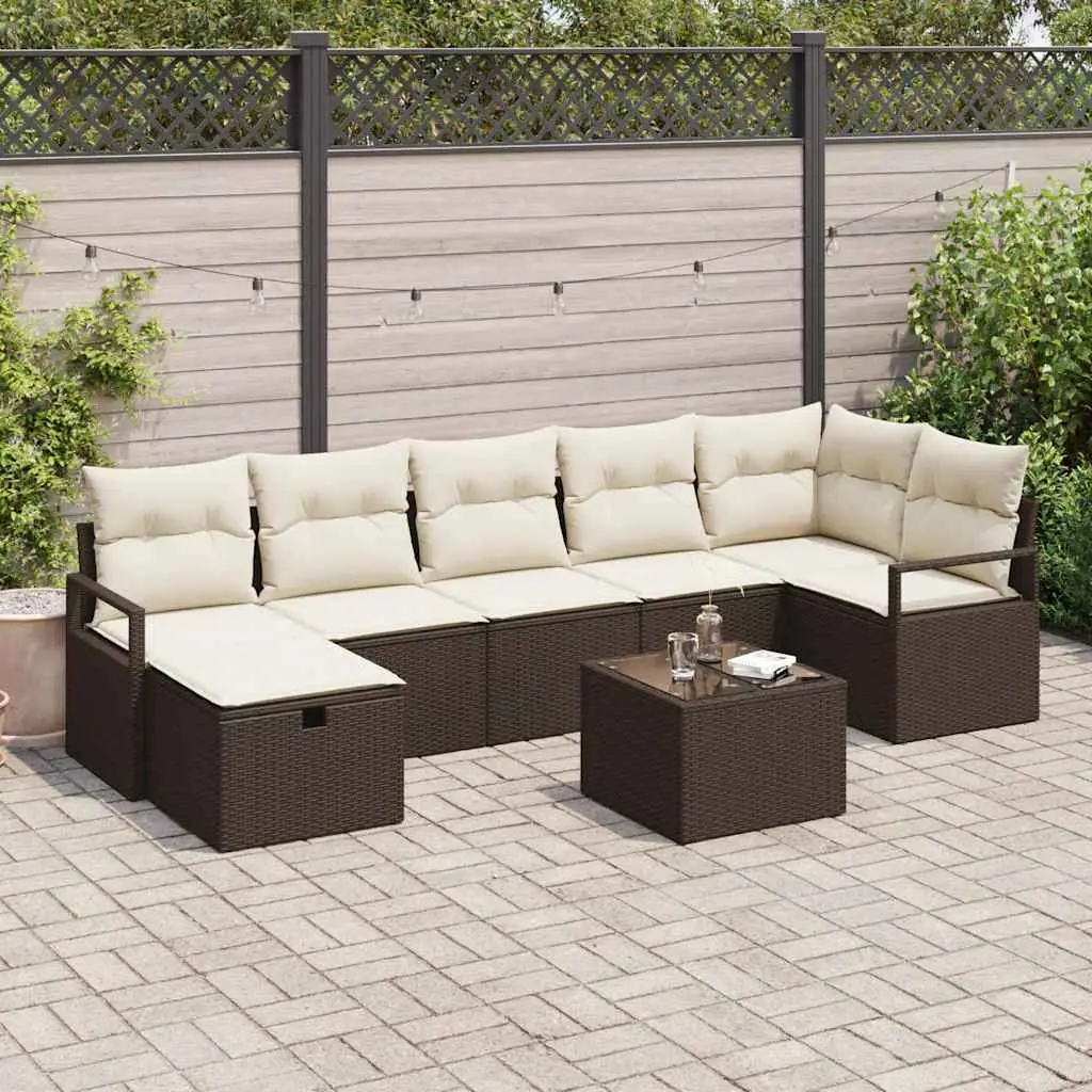 Ensemble de Canapés avec coussin 5 pcs polyrotin vidaXL 3360539 Marron/ Blanc crème