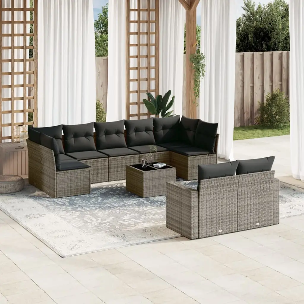 Ensemble de jardin 9 places Gris avec table basse et rangement en résine tressée – ComfortXL Outdoor Living