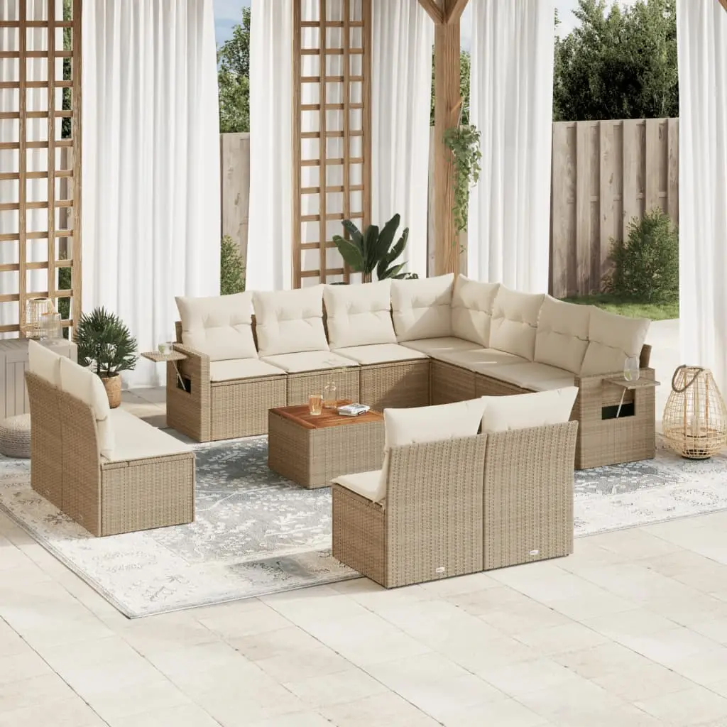 Ensemble de Jardin d’Angle 11 Places Résine Tressée avec Table et Coussins Crème pour Patio Beige – ComfortXL Outdoor Living