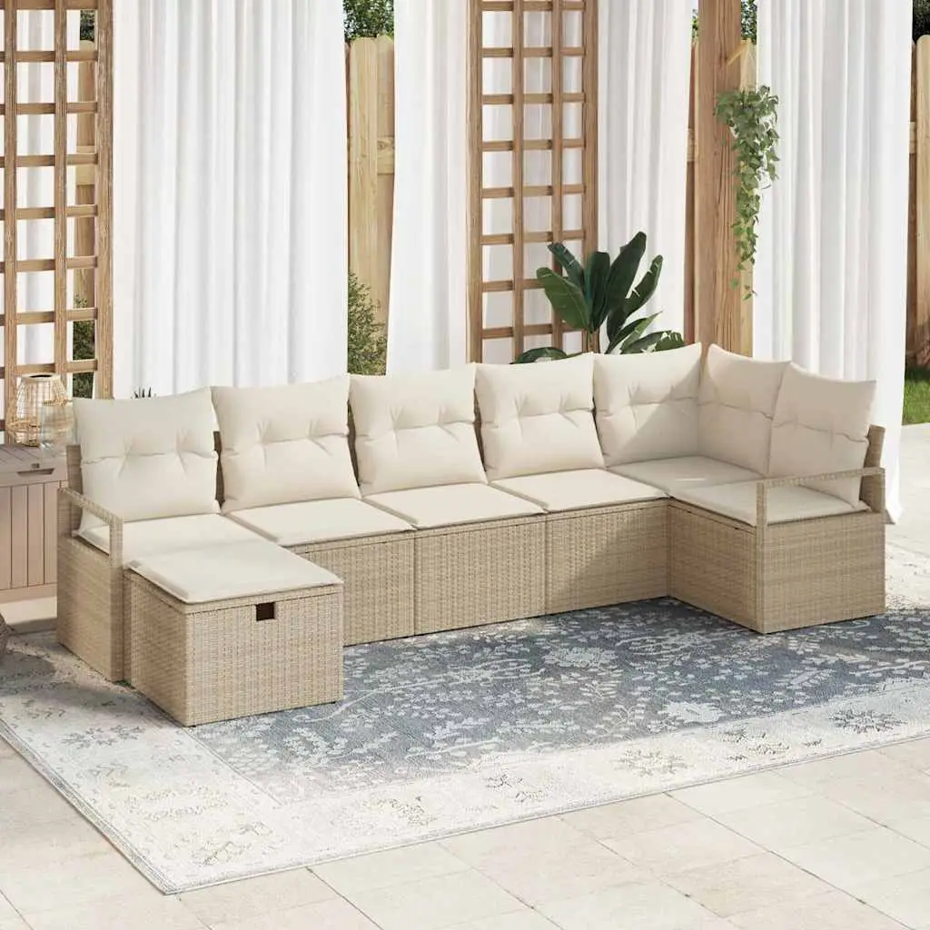 Ensemble de Canapés avec coussin 5 pcs polyrotin vidaXL 3360532 Beige/ Blanc crème