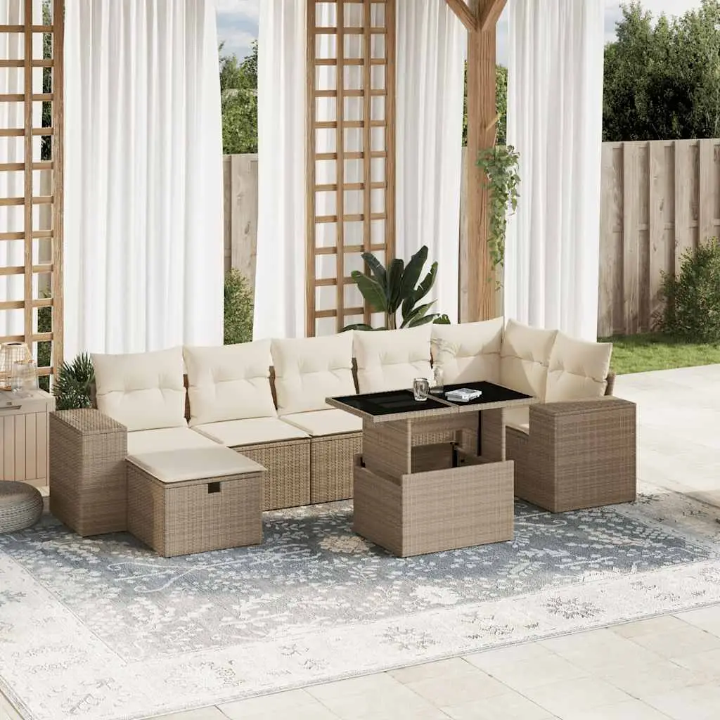 Ensemble de Jardin 8p Résine Tressée Beige Table Verre et Larges Accoudoirs – ComfortXL Outdoor Living