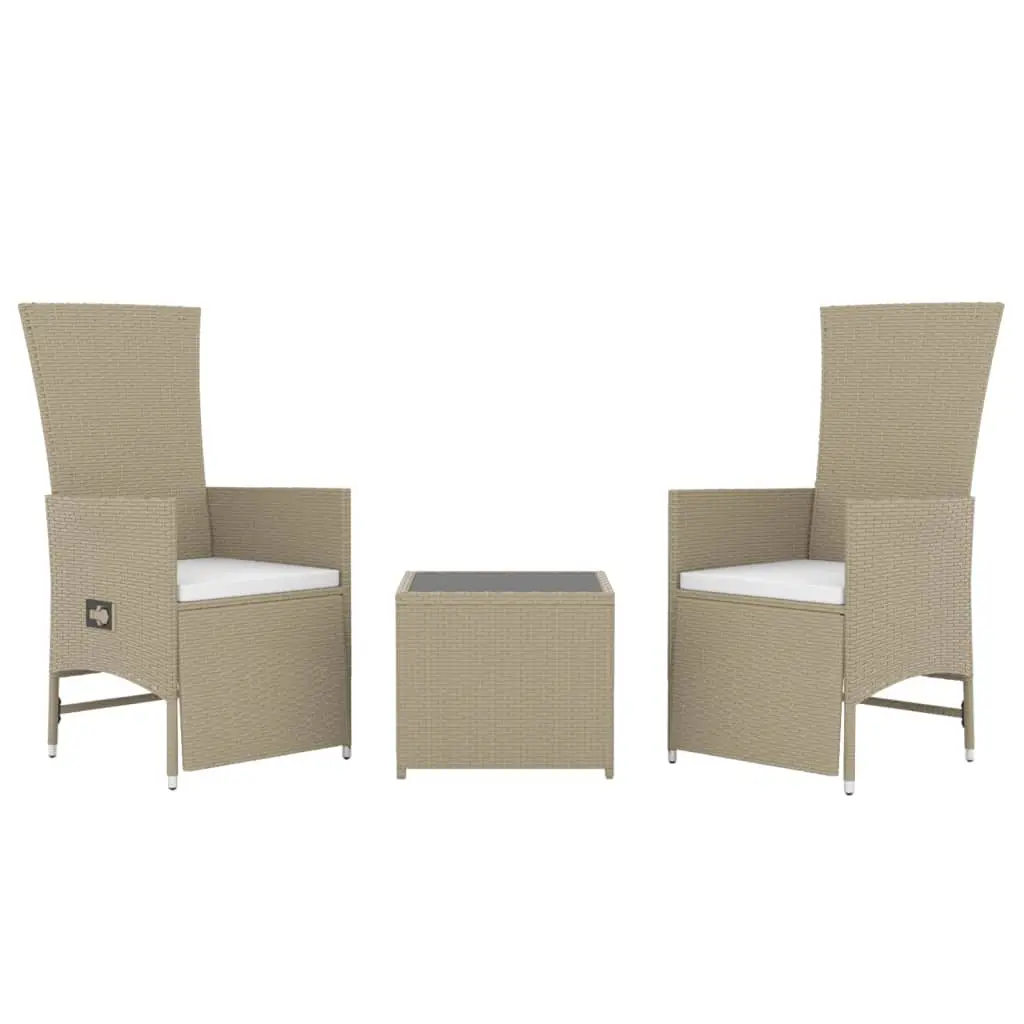 Ensemble de Salon de jardin meuble d’extérieur ensemble de mobilier 3 pièces beige poly rotin et acier