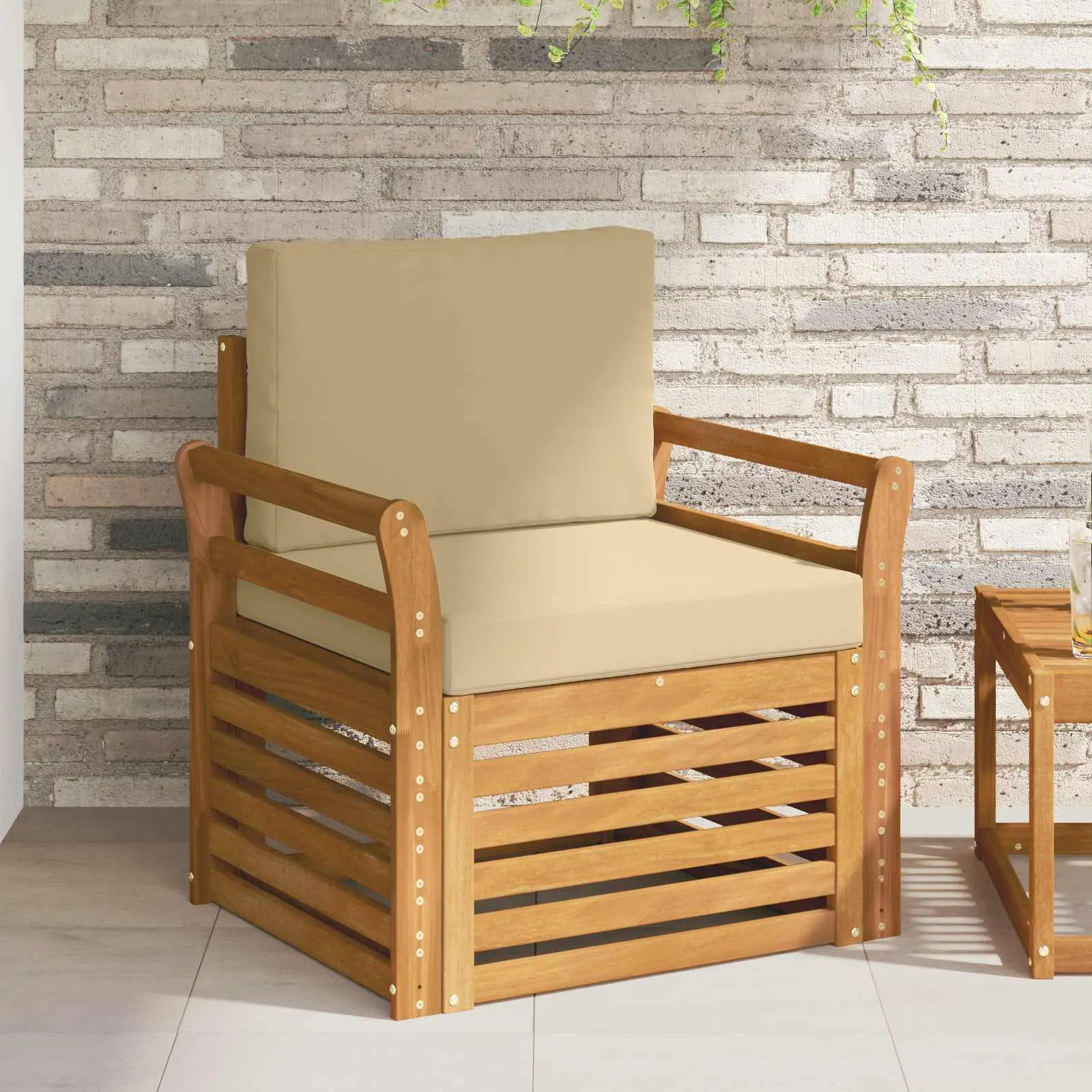 Canapé d’extérieur Bois d’acacia massif et polyester Naturel vidaXL 3436358 Naturel et beige