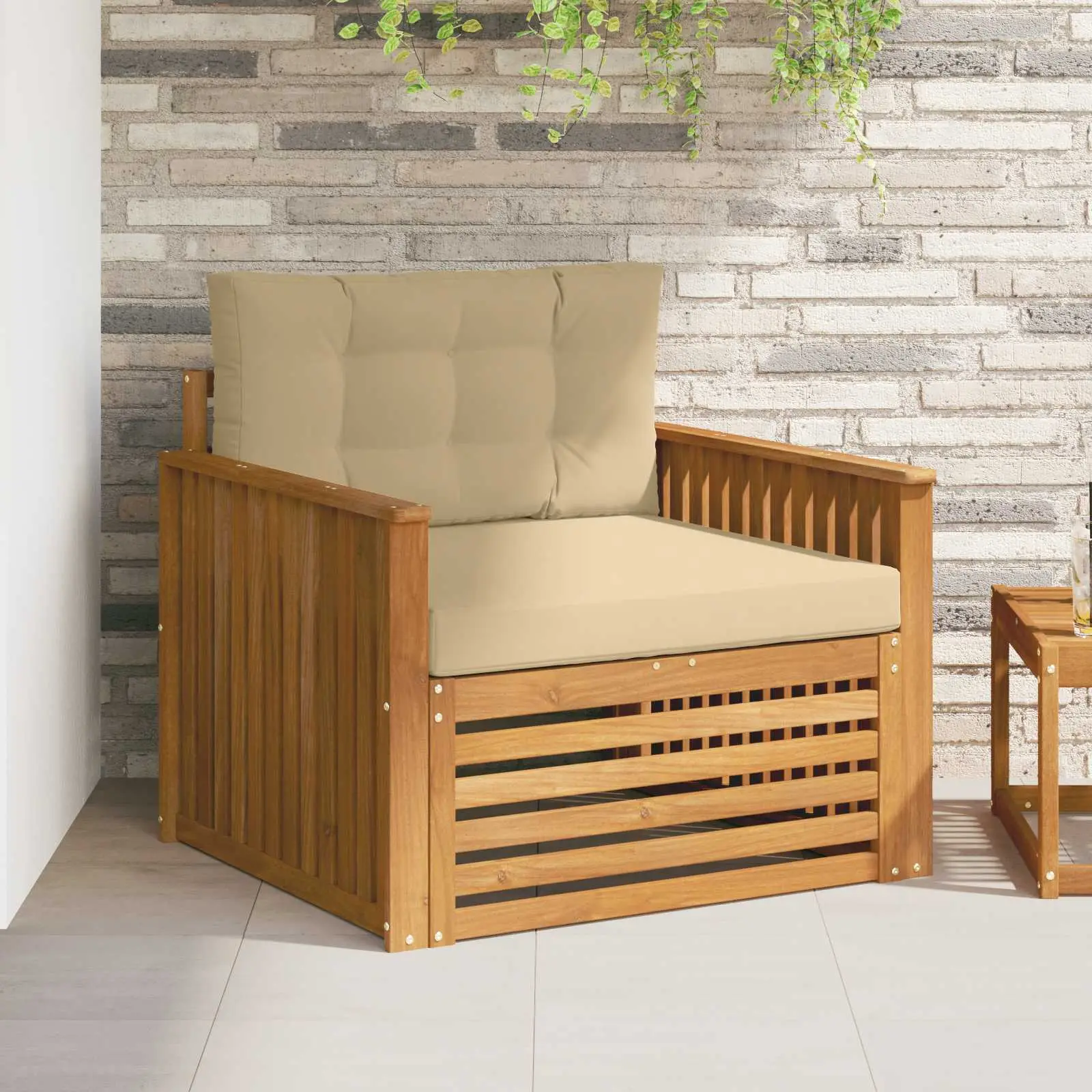 Canapé d’extérieur Bois d’acacia massif et polyester vidaXL 3436393 Naturel et beige