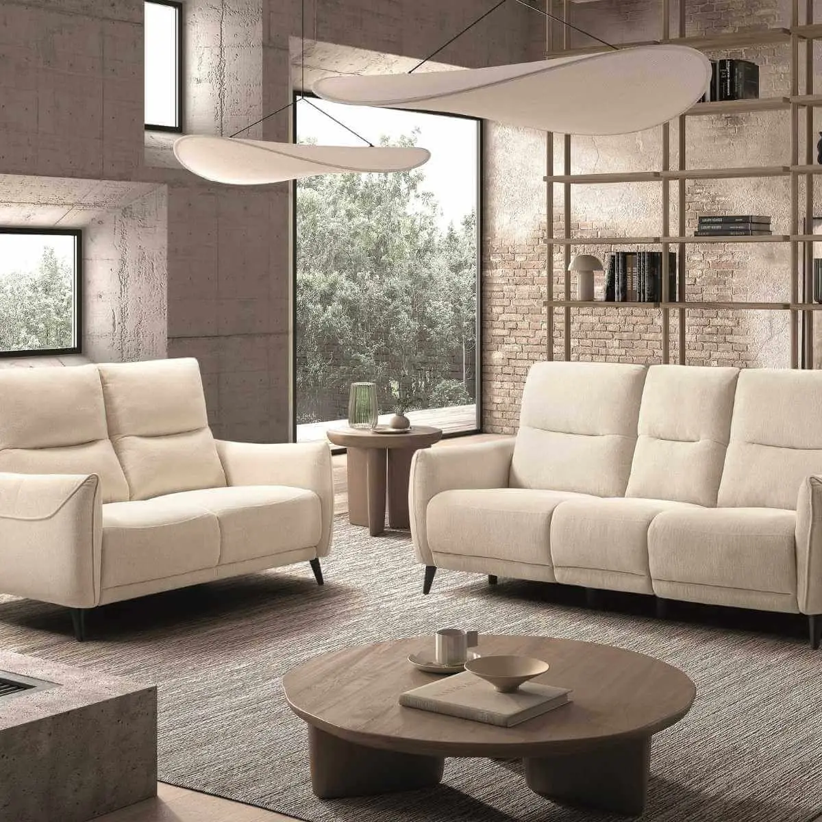 Ensemble Canapé relax électrique + canapé fixe tissu polyester beige – KERDAL Beige
