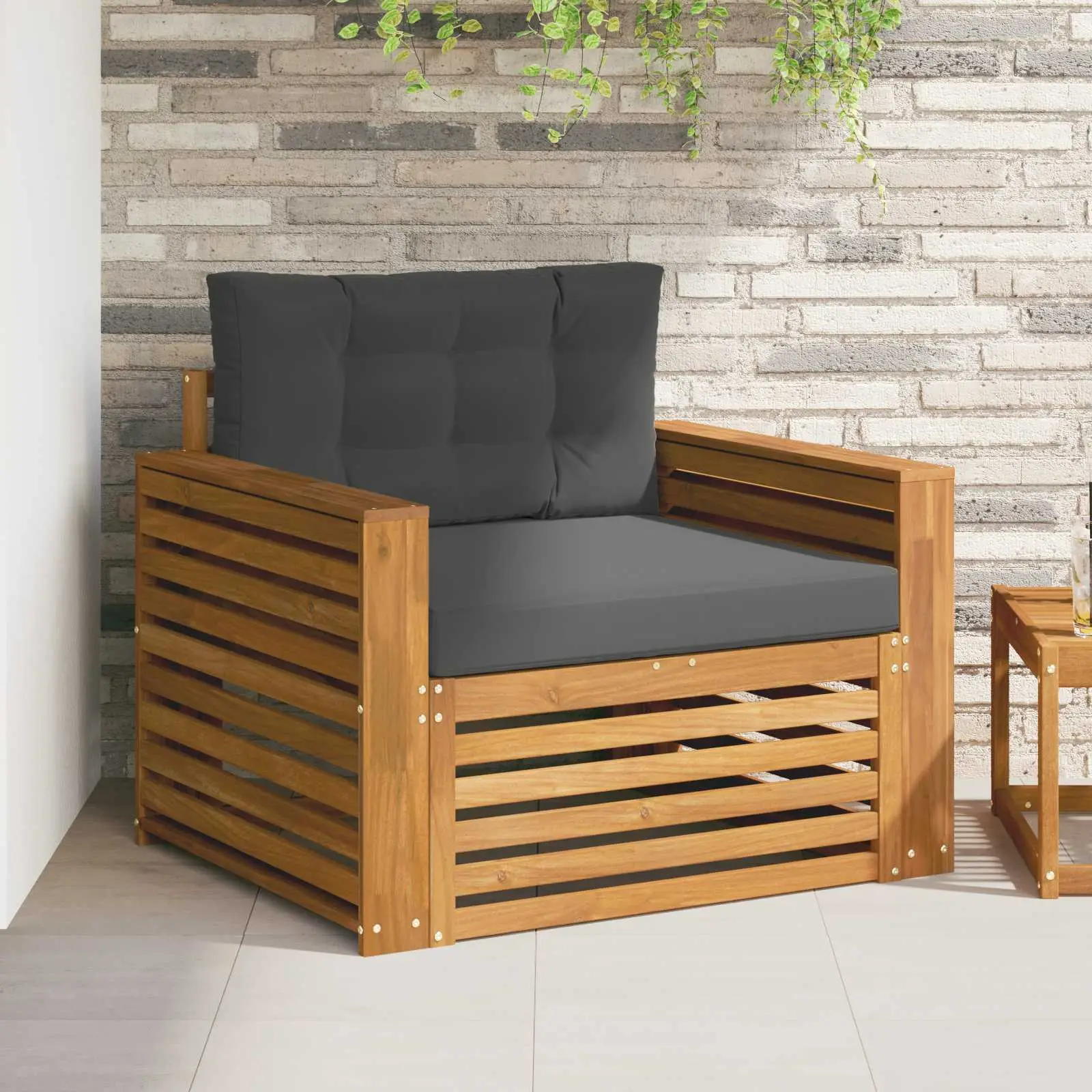 Canapé d’extérieur Bois d’acacia massif et polyester vidaXL 3436402 Naturel et anthracite