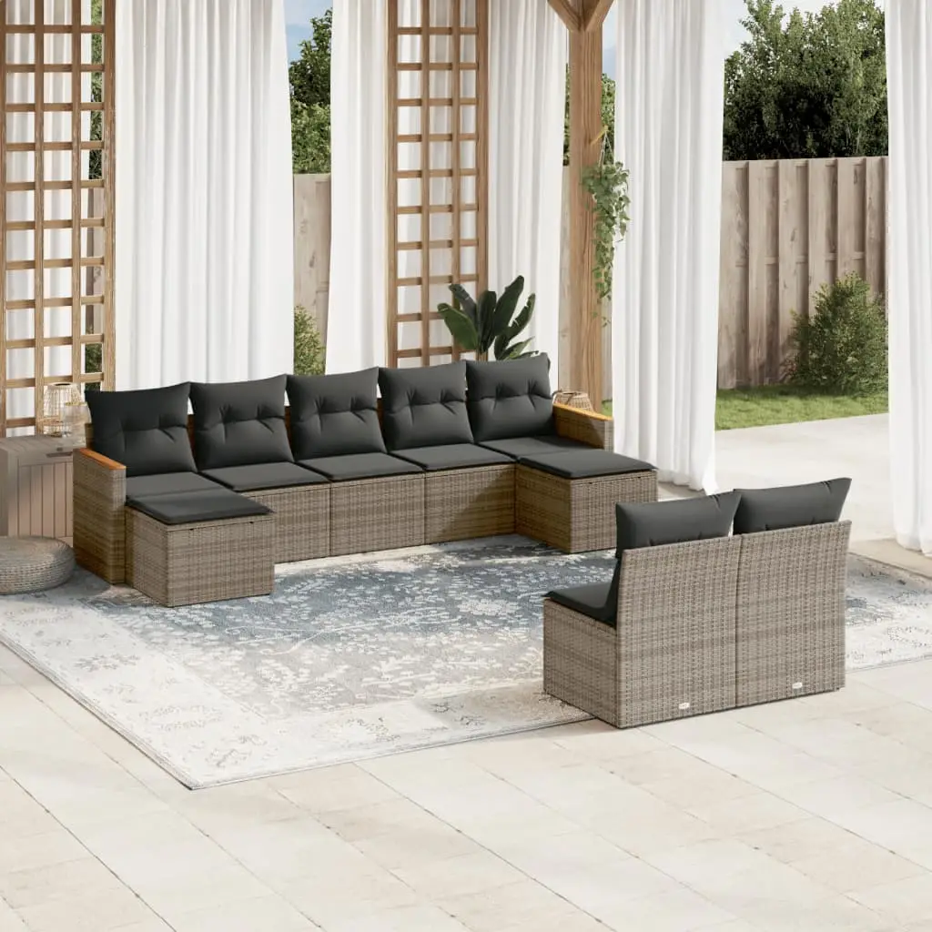 Ensemble de jardin 9 places résine tressée avec 2 repose-pieds et rangement Gris – ComfortXL Outdoor Living