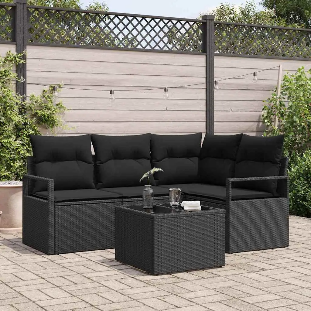 Ensemble de Canapés avec coussin 5 pcs Noir polyrotin vidaXL 3355042