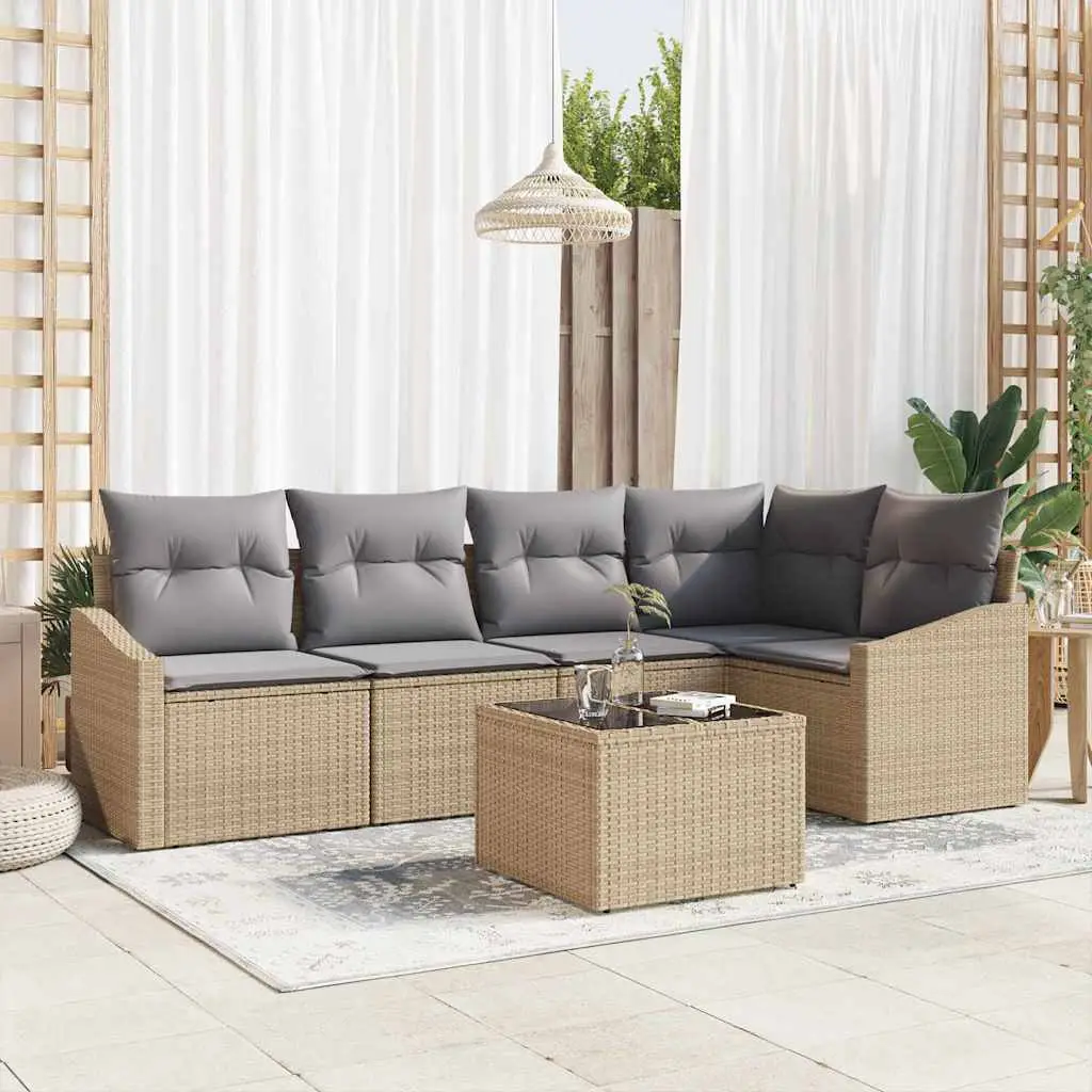 Ensemble de Canapés avec coussin 6 pcs Beige polyrotin vidaXL 3346730 beige et gris