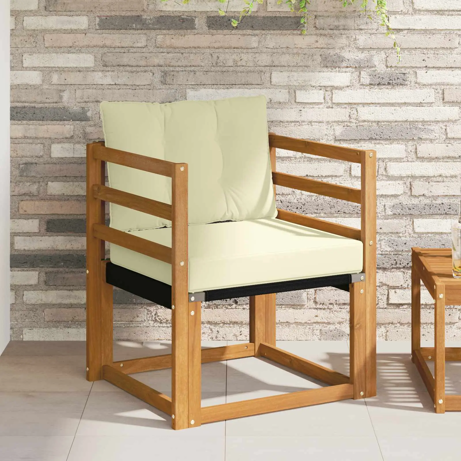 Canapé d’extérieur Bois d’Acacia Massif Naturel et Crème vidaXL 3436286 Naturel et crème