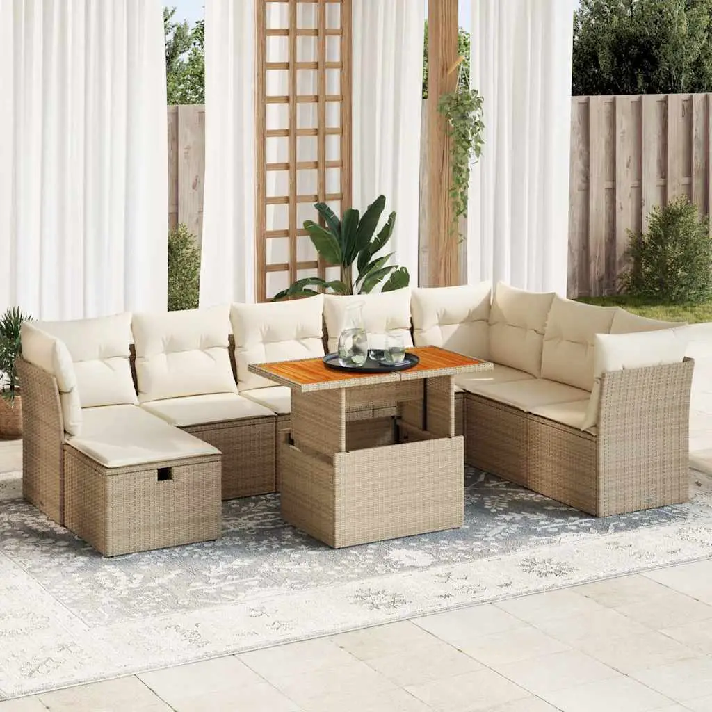 Ensemble de jardin 9 pièces Poly Rotin avec Rangement sous Assise pour Terrasse Beige – ComfortXL Outdoor Living