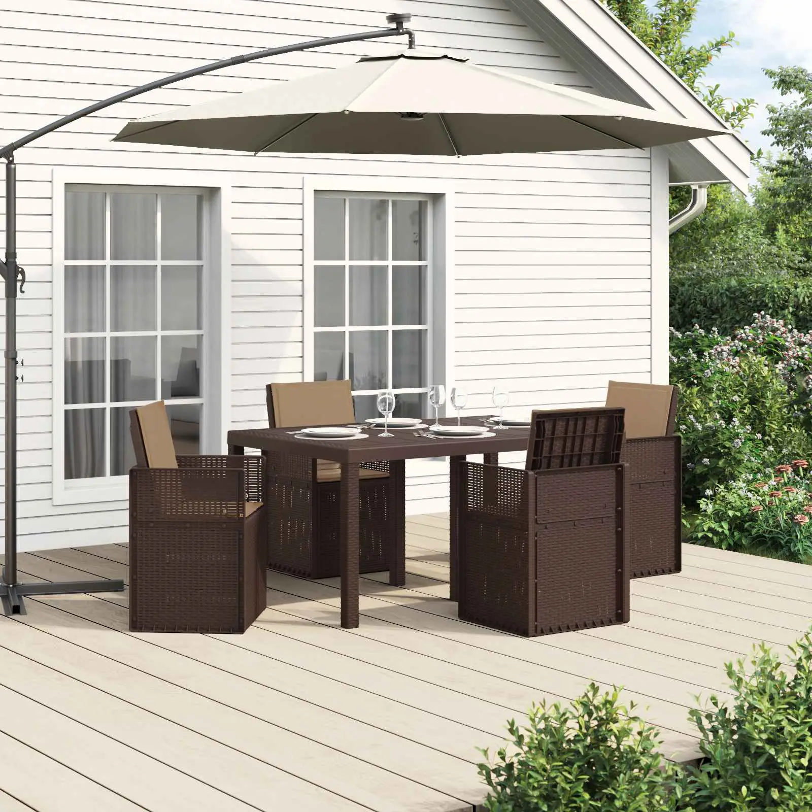 Ensemble de salle à manger pour jardin 5 pcs Marron et taupe PP vidaXL 3430061 Marron et taupe
