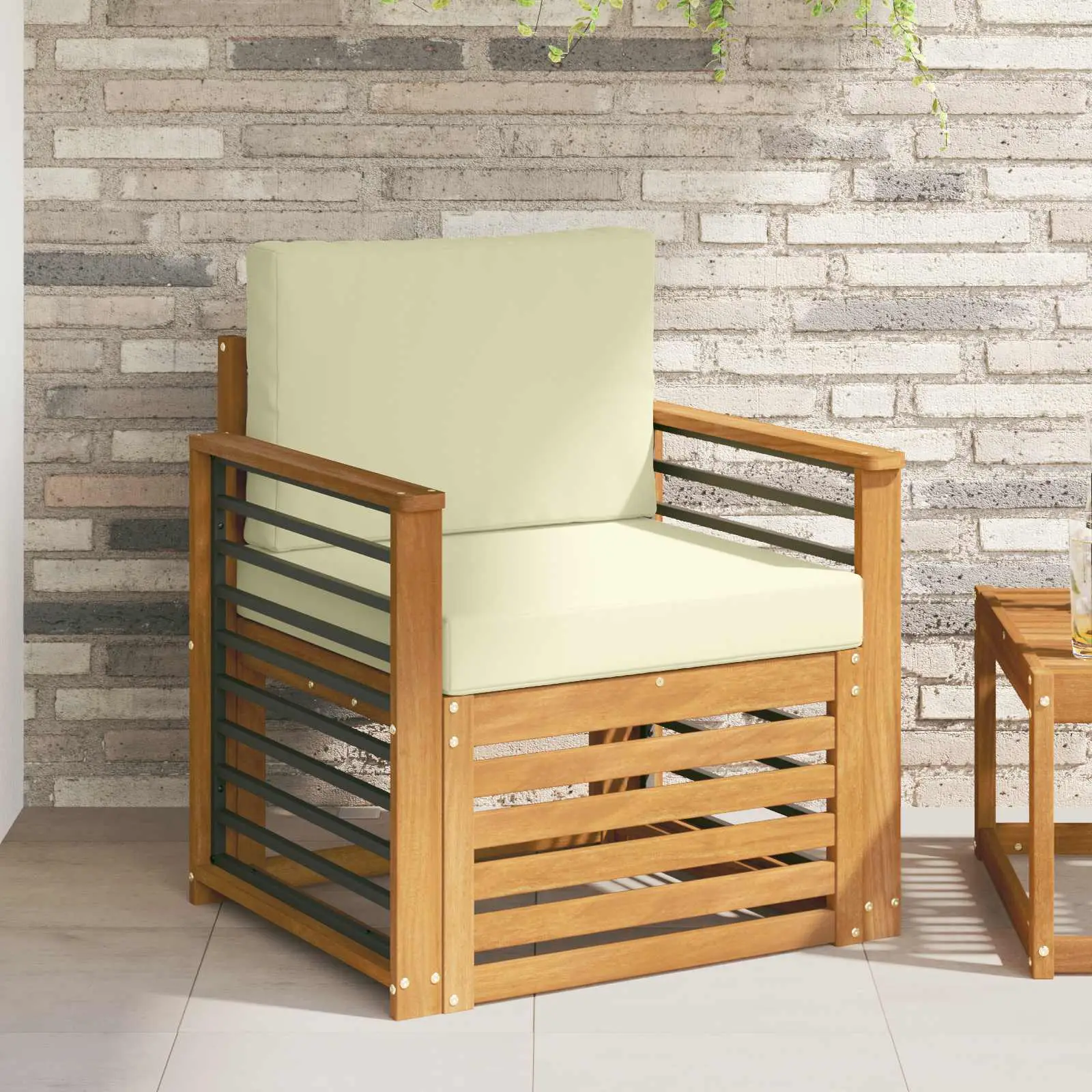 Canapé d’extérieur Bois d’acacia massif et polyester Naturel vidaXL 3436365 Naturel et crème