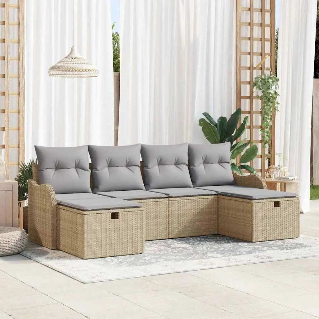Ensemble de canapé de jardin avec coussin 6 pcs Beige polyrotin vidaXL 3360351 Beige