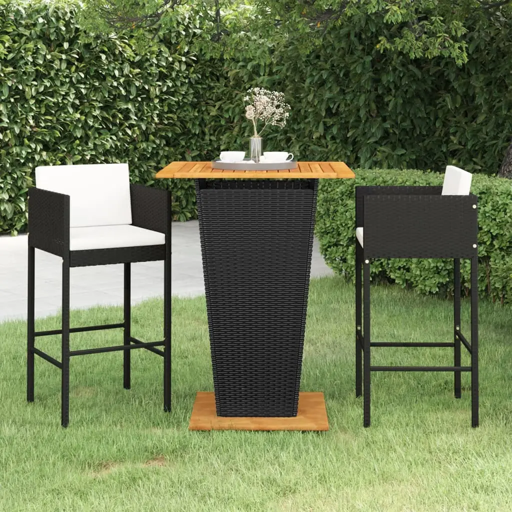 Ensemble de bar de jardin 3 pcs et coussins Résine tressée Noir vidaXL 3094802