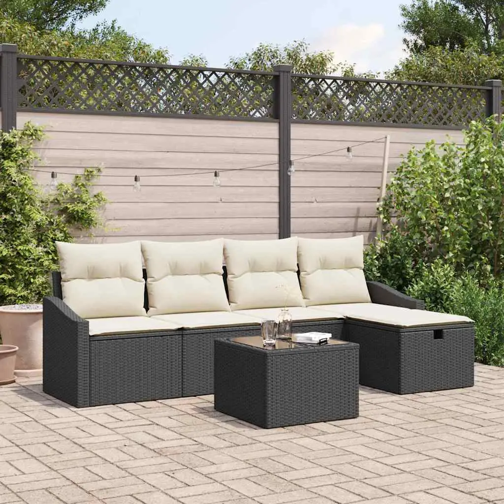 Ensemble de Canapés avec coussin 5 pcs polyrotin vidaXL 3360598 Noir/ Blanc crème