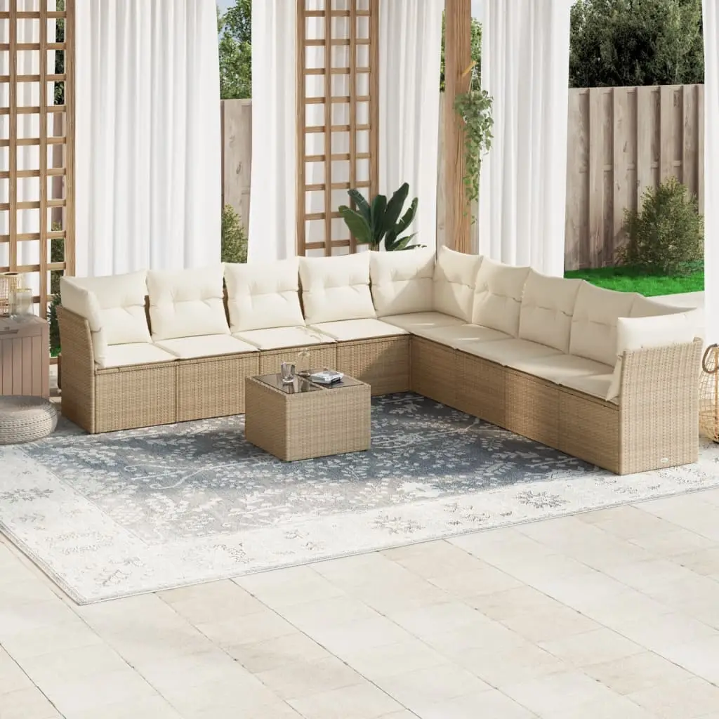 Ensemble de jardin 9 places résine tressée modulable 10 pièces avec table basse en verre pour extérieur Beige et Crème – ComfortXL Outdoor Living