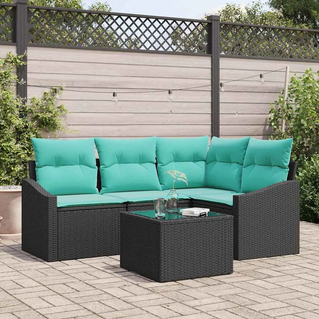 Ensemble de Canapés avec coussin 5 pcs Noir polyrotin vidaXL 3346716