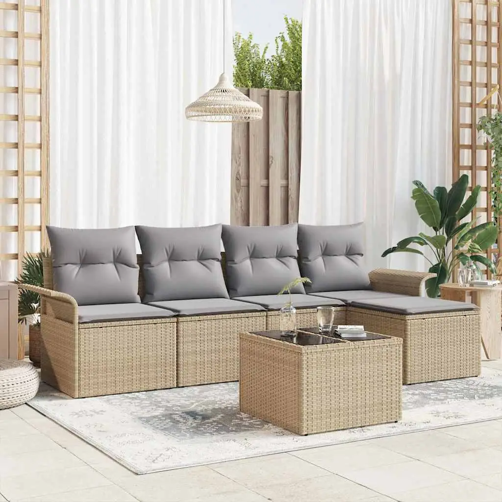 Ensemble de canapé de jardin avec coussin 6 pcs Beige polyrotin vidaXL 3353999 beige et gris clair
