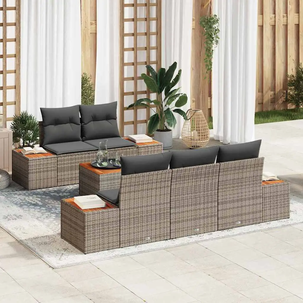 Ensemble de canapé de jardin avec coussin 6 pcs Gris Poly rotin vidaXL 3348025