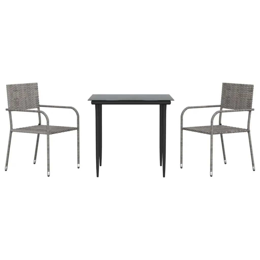 Ensemble de Salon de jardin – meuble de jardin – Mobilier de jardin 3pcs gris/noir résine tressée/acier