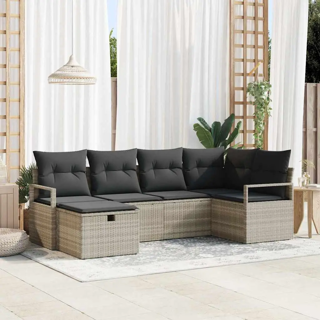 Ensemble de Canapés avec coussin 6 pcs Gris clair polyrotin vidaXL 3359181