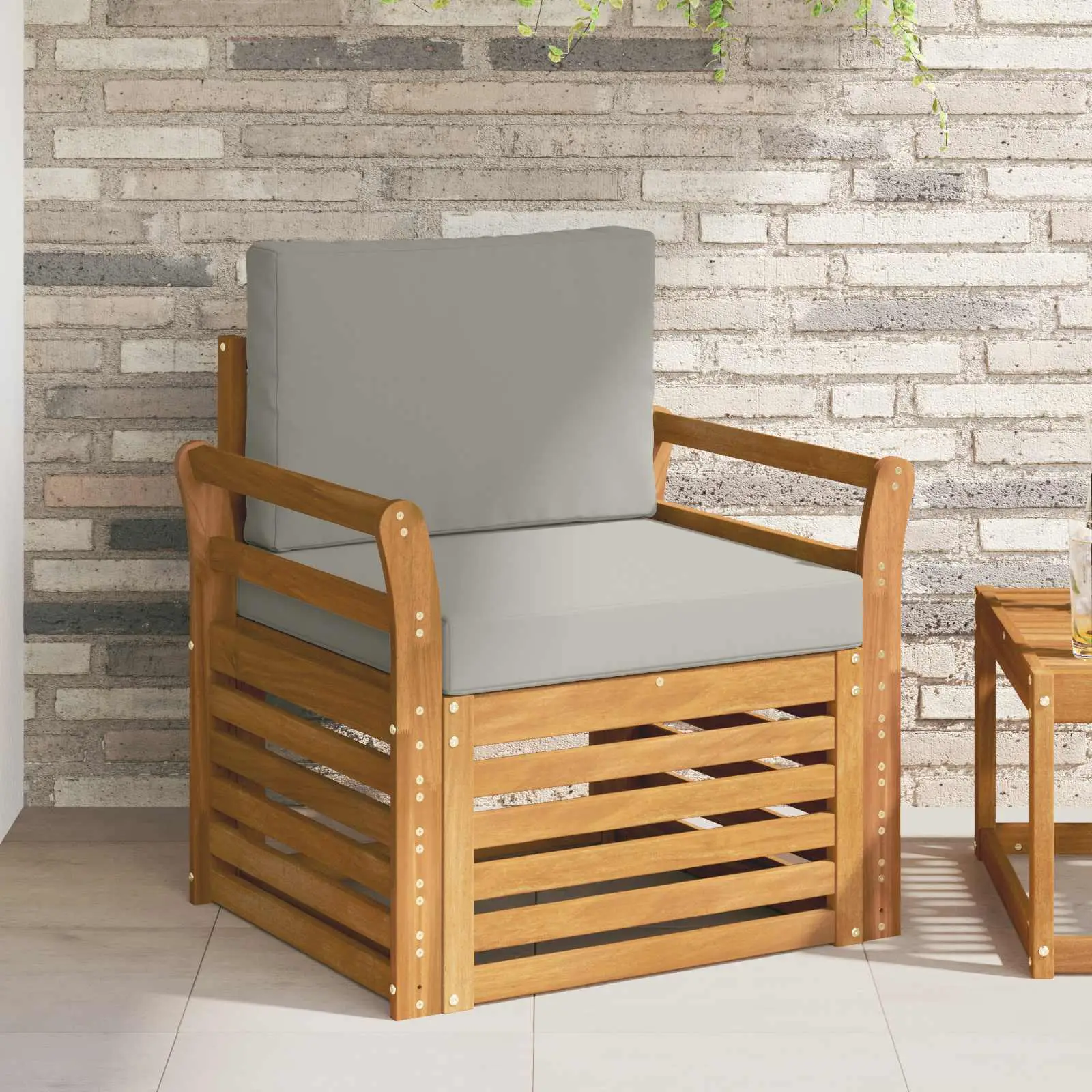 Canapé d’extérieur Bois d’acacia massif et polyester Naturel vidaXL 3436356 Naturel et gris clair
