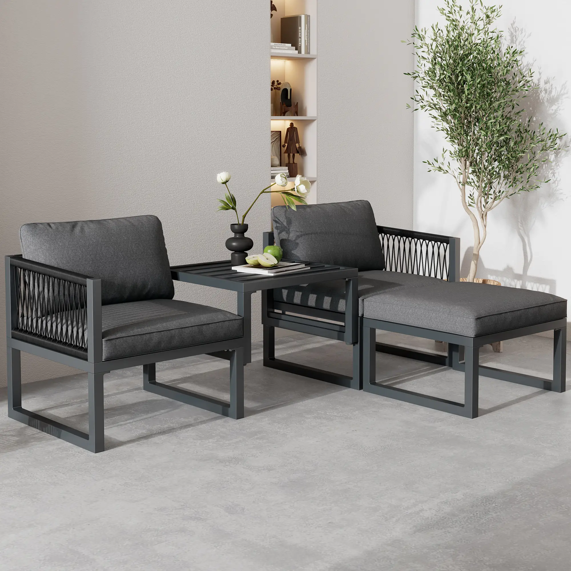Ensemble de salon de jardin en aluminium, ensemble de meubles de terrasse. 2 canapés, 2 repose – pieds, différentes combinaisons, réglables