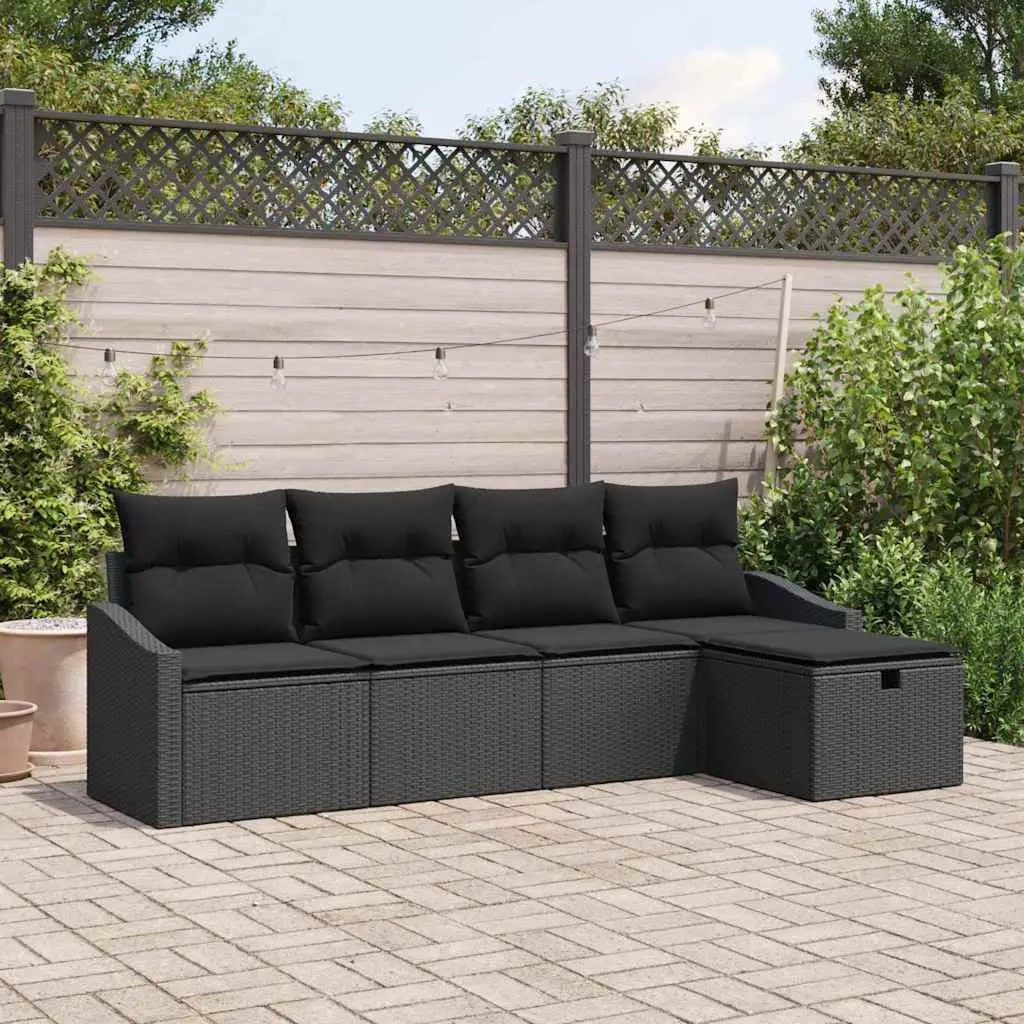 Ensemble de Canapés avec coussin 5 pcs Noir polyrotin vidaXL 3359262 Noir/ Noir