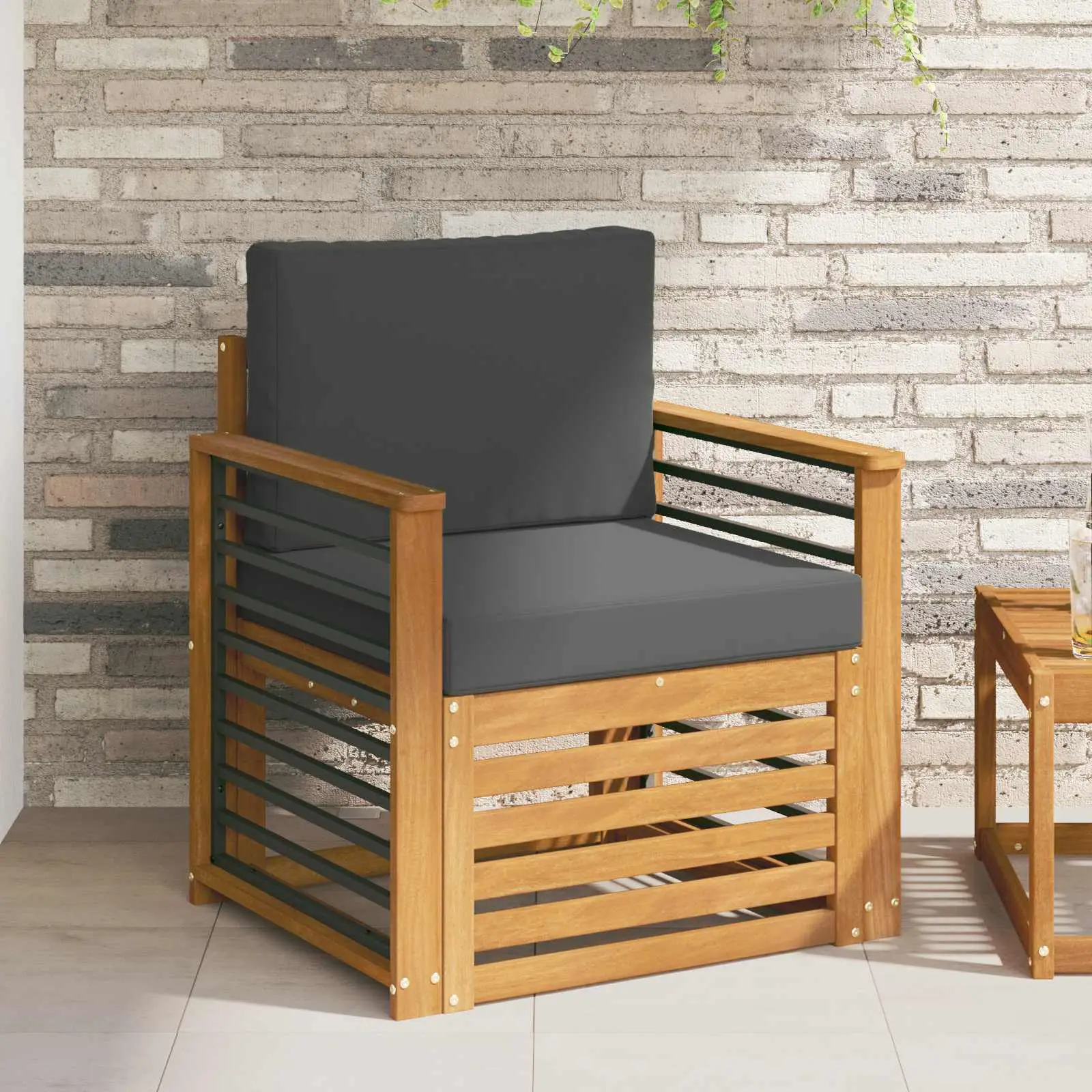 Canapé d’extérieur Bois d’acacia massif et polyester Naturel vidaXL 3436367 Naturel et anthracite