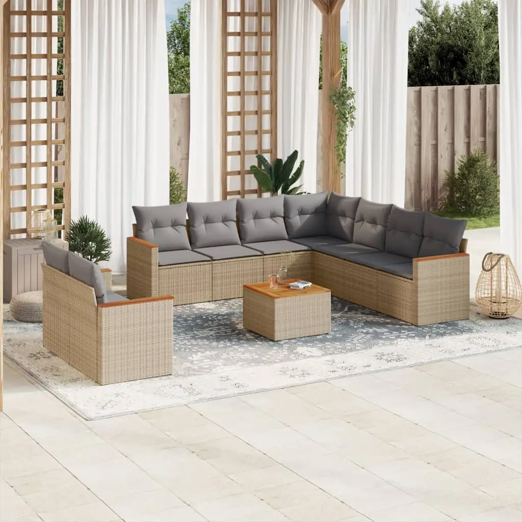 Ensemble de jardin 9 places résine tressée beige avec rangement intégré Coussins Gris Clair – ComfortXL Outdoor Living