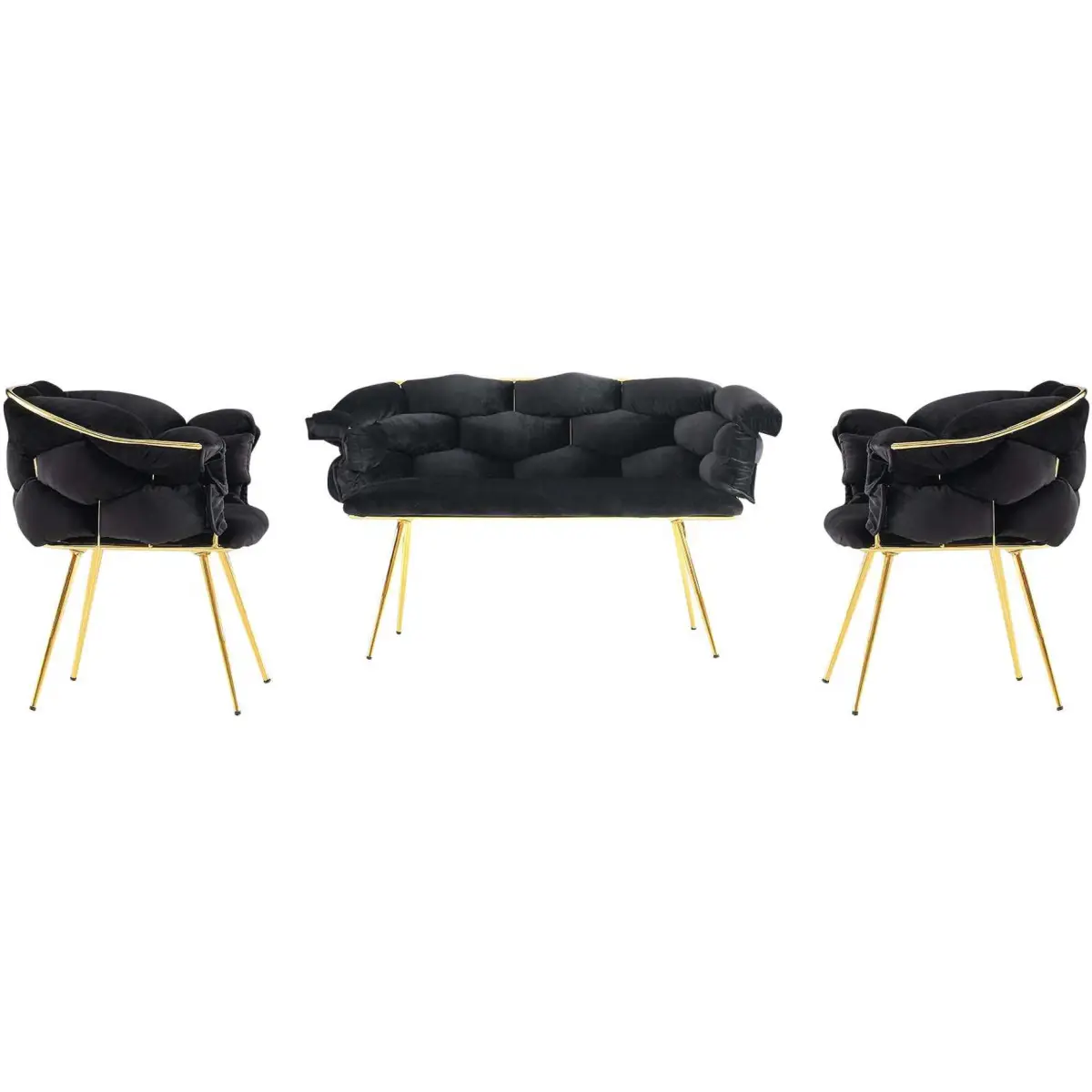 Ensemble canapé et fauteuils Balon Noir et doré