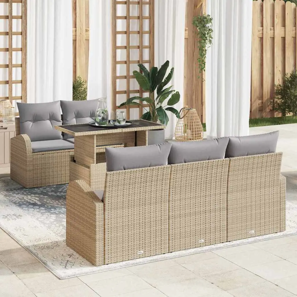 Ensemble de canapé de jardin avec coussin 6 pcs Beige polyrotin vidaXL 3348556 beige et gris