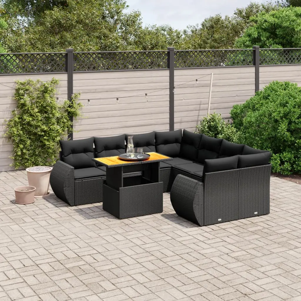 Ensemble de jardin 9 places résine tressée noire table modulable pour extérieur – ComfortXL Outdoor Living