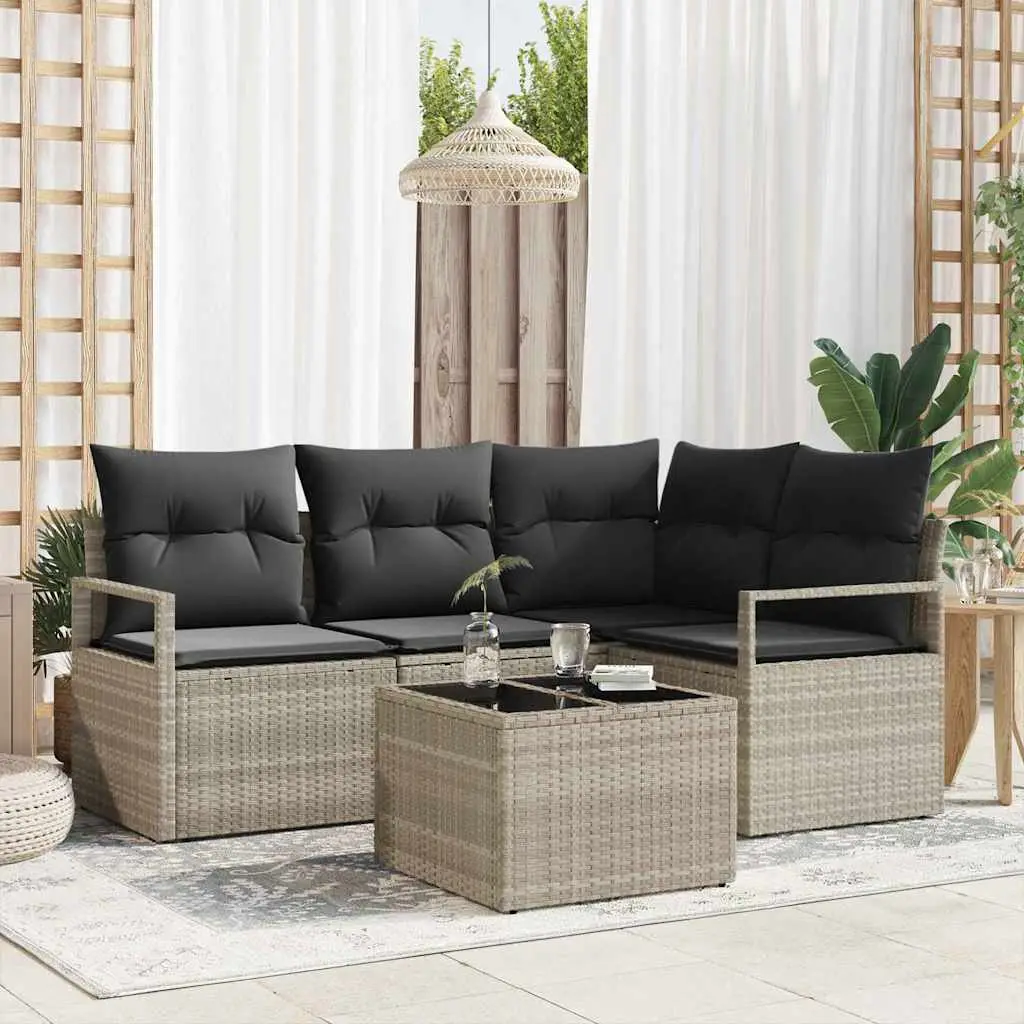 Ensemble de Canapés avec coussin 5 pcs Gris clair polyrotin vidaXL 3355041