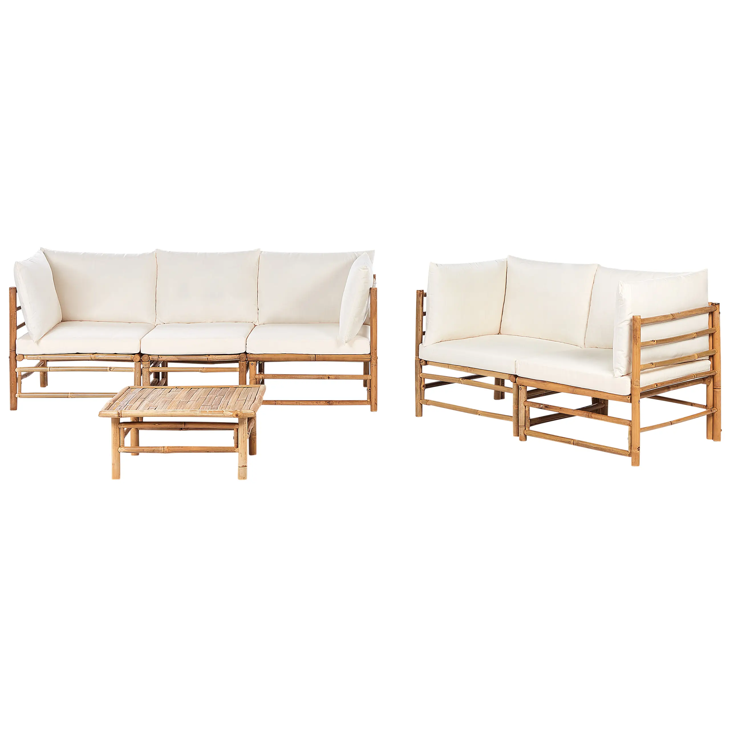 Ensemble de salon de jardin – Mobilier de jardin avec table 5 places CERRETO Bambou Blanc cassé