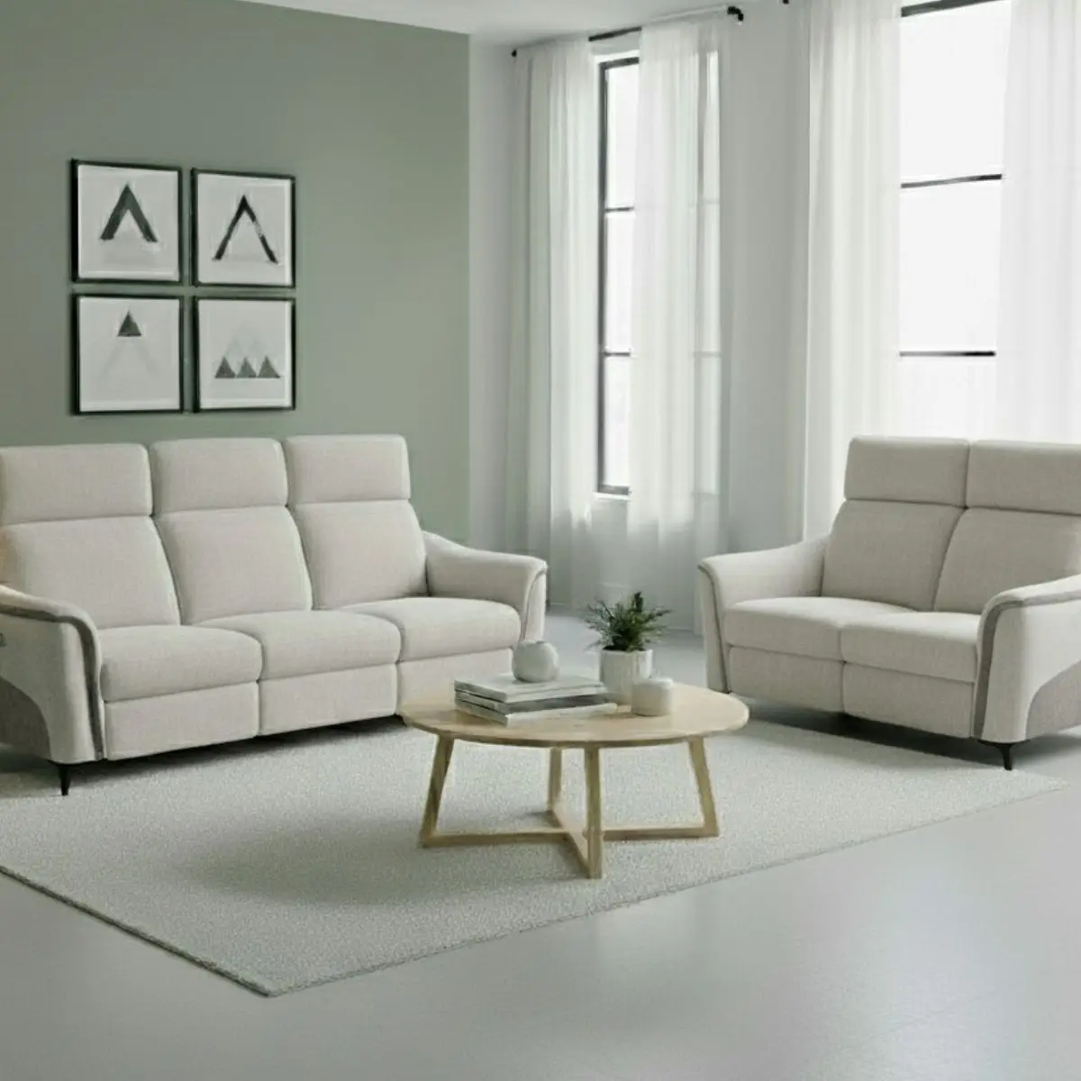 Ensemble canapé relax électrique 3 places + canapé fixe 2 places tissu maillé gris – SOLLYS