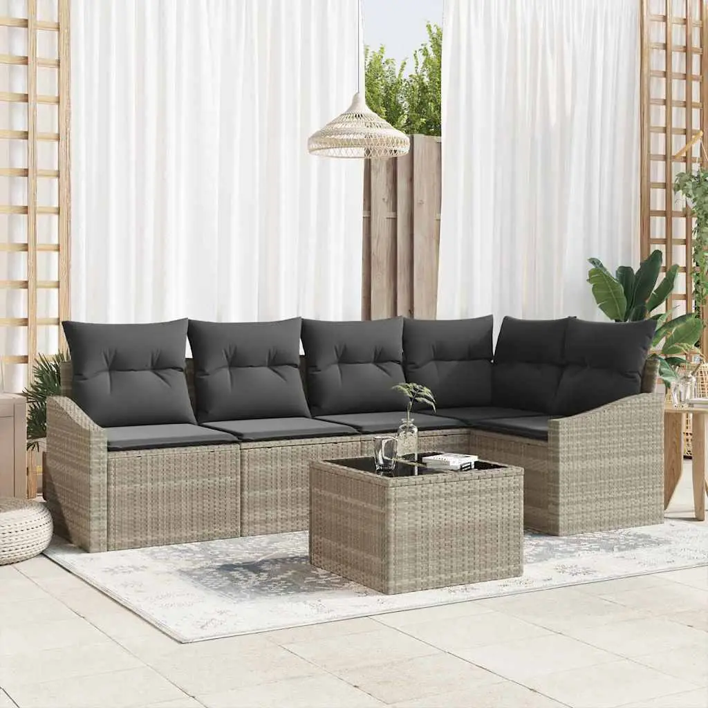 Ensemble de Canapés avec coussin 6 pcs Gris clair polyrotin vidaXL 3346732