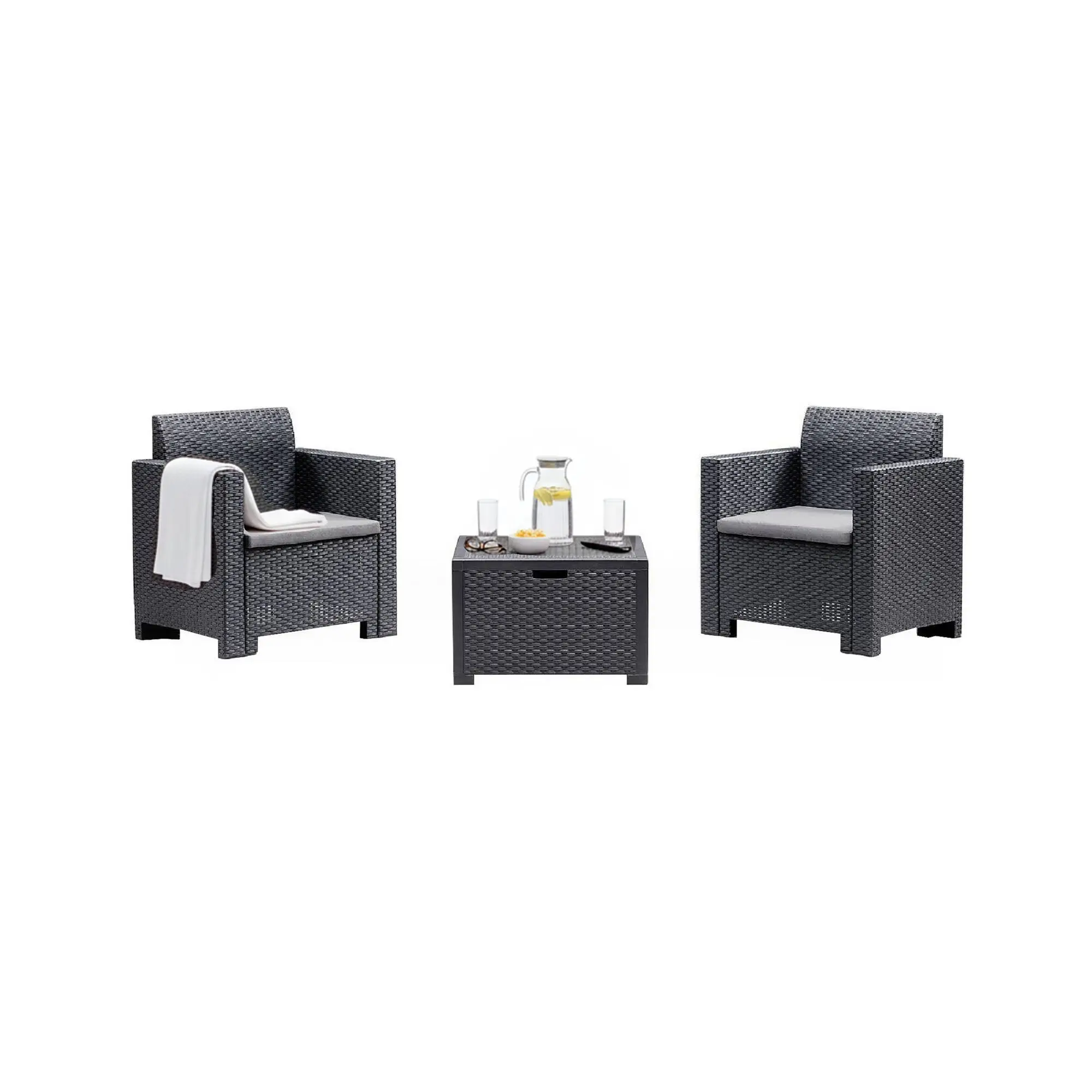 Ensemble de salon d’extérieur Dkrajn, Ensemble de jardin avec coussins, Ensemble de salon d’intérieur effet rotin, Anthracite – Dmora famillecouleur2noir
