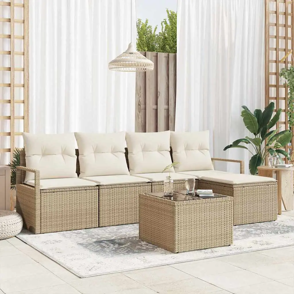 Ensemble de Canapés avec coussin 6 pcs Beige polyrotin vidaXL 3346351 beige et crème