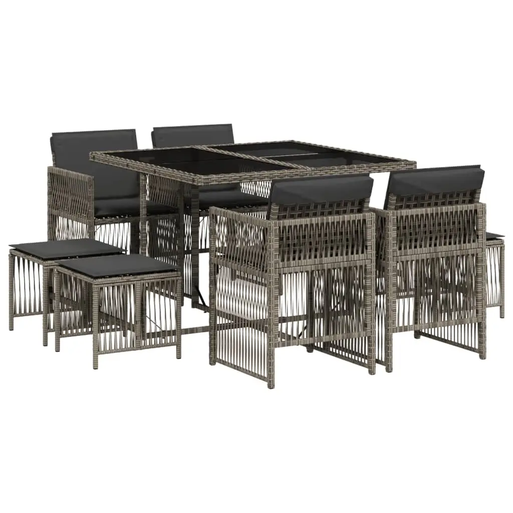 Ensemble de Salon de jardin – meuble de jardin – Mobilier de jardin 9 pcs coussins gris résine tressée