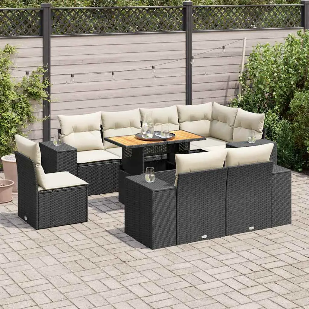 Ensemble de jardin 9 places résine tressée avec rangements et table haute Noir – ComfortXL Outdoor Living