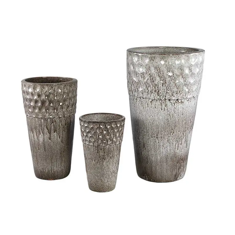 Trio de Grands Vases en Céramique Texturée Gris 40x68cm