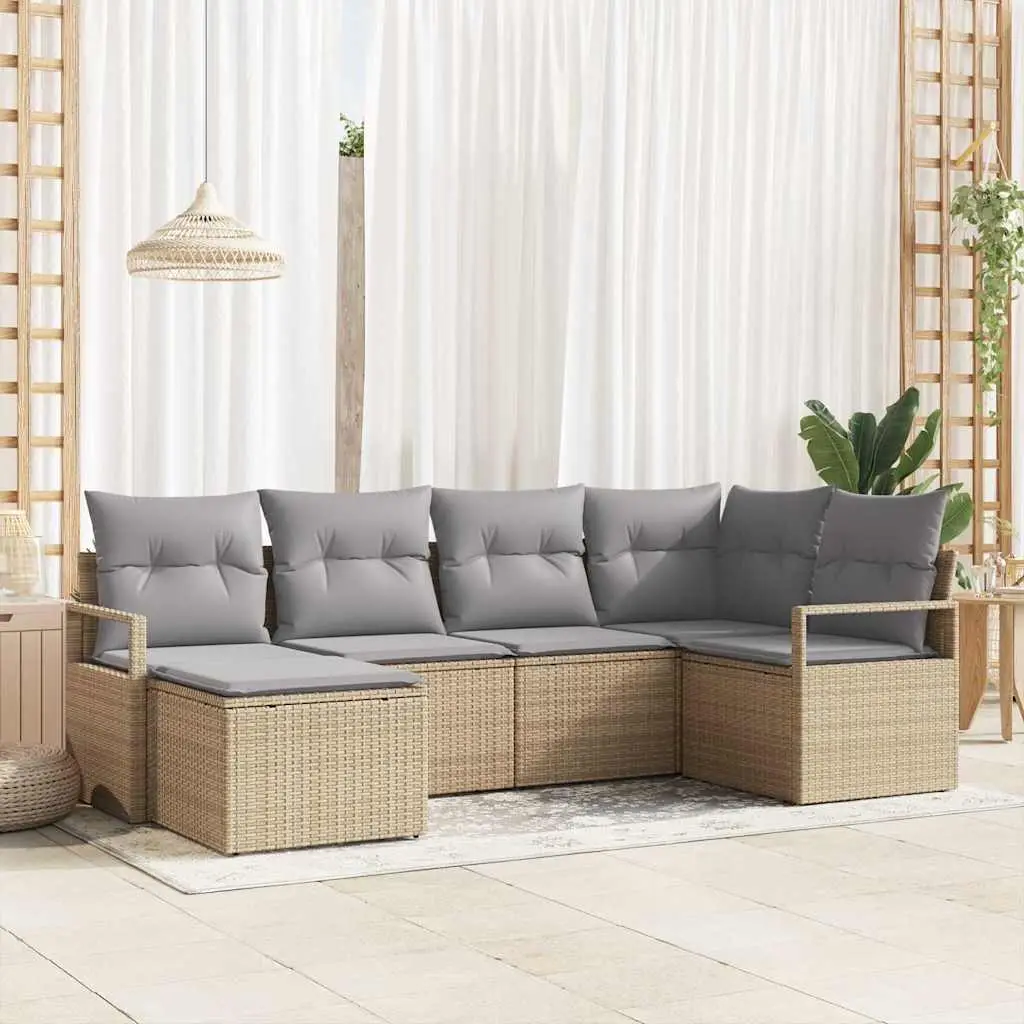 Ensemble de Canapés avec coussin 6 pcs Beige polyrotin vidaXL 3346450 beige et gris